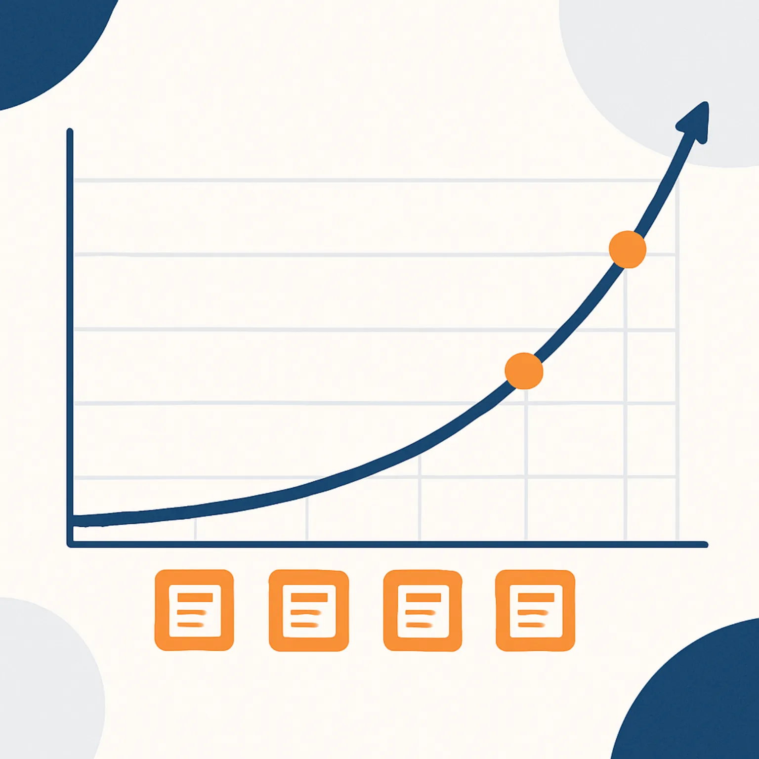 Timeline graph showing exponential organic traffic growth from consistent blog content publishing