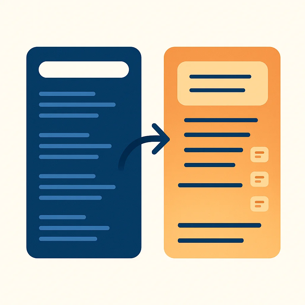 Split screen comparing traditional search results with blue links versus modern AI-generated response with citation badges