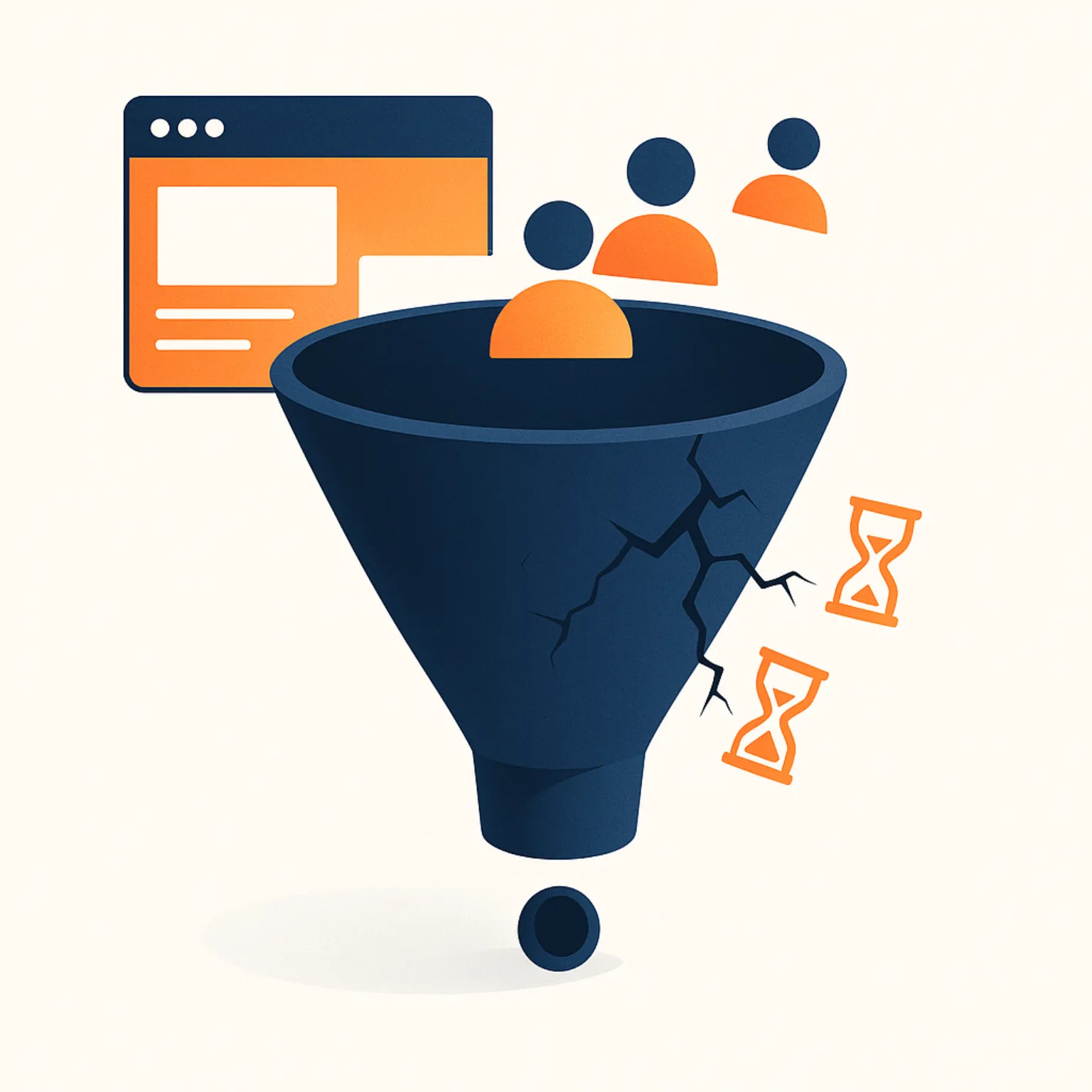 Funnel diagram showing website visitors leaking out due to slow page load speeds